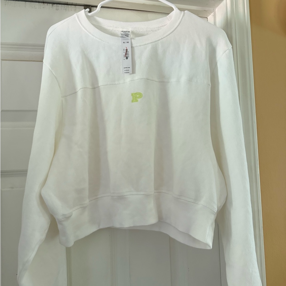 Victoria Secret cropped White Sweatshirt with Green Logo